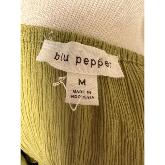 Blue Pepper Textured Flutter Sleeve Maxi Dress Yellow Green Sz Medium - Picture 5 of 5